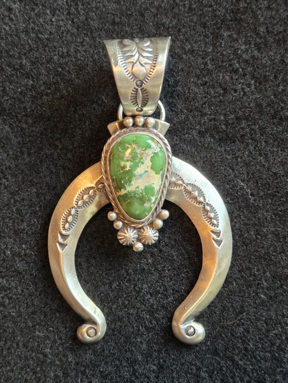 Beautiful Sterling Sonoran Turquoise Navajo Made Naja Pendant - Picture 5 of 9